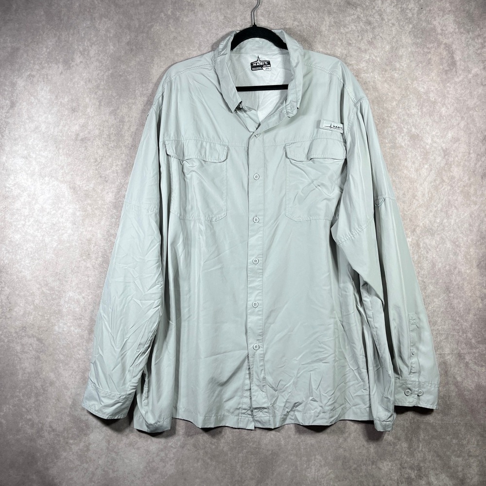 Habit Shirt Mens 3XL Dusk Gray Button Down Fishing Outdoor Vented Long Sleeves